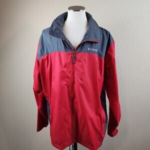 Columbia Jacket Mens 2XL Red Gray Glennaker Lake Packable Rain Full Zip Hooded